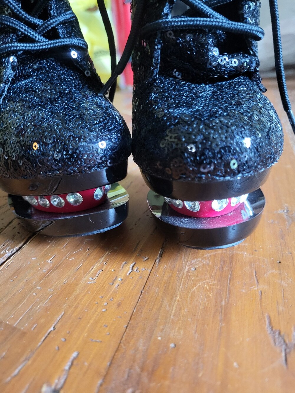 Pleaser Black Sequin Lace-Up Platform Booties with Red Heel - Picture 11 of 11